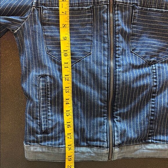Armani Exchange Blue Denim Jacket with Pinstripe Pattern size XS - Picture 12 of 14
